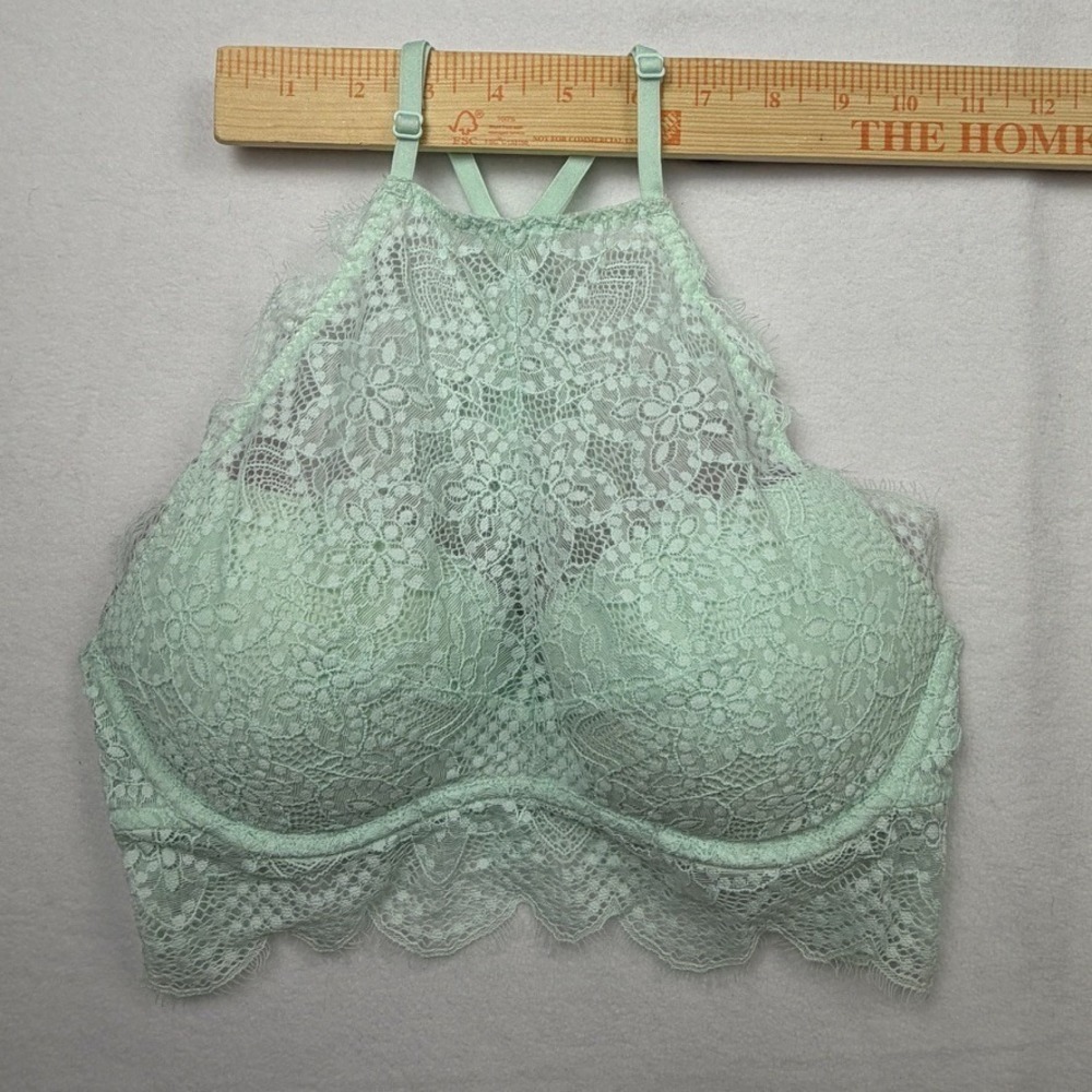 PINK Victoria's Secret Floral Lace Bralette Womens Small Mint Push Up Halter